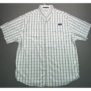 Columbia Super Tamiami Shirt 2XL White Blue Green PFG Omni Shade Vented Fishing